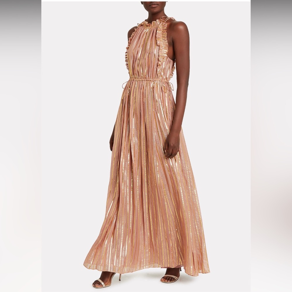 Ulla Johnson Rose Gold Striped Halter Maxi Dress
